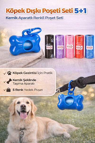Köpek Dışkı Poşeti Seti 5+1 Kemik Aparatlı Renkli Poşet Seti