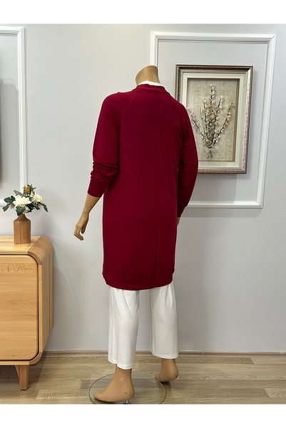 FFK TESETTÜR GİYİM Tesettür Hirka 95 cm Viscoso Quality Combed Cotton Bordo