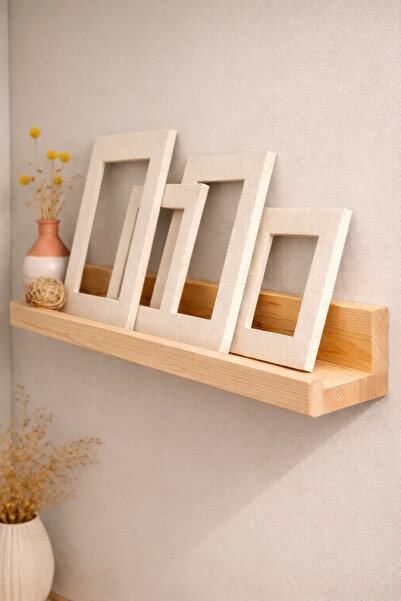 The N Wood Doğal Ahşap Fotoğraf Rafı 60 cm Duvar Rafı Çerçeve Sergileme Rafı ...