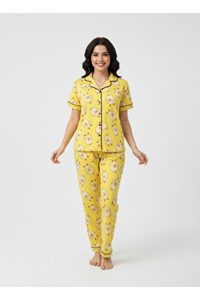 PİJAMOON Sarı Civciv Desenli Kısa Kollu Pijama Takımı