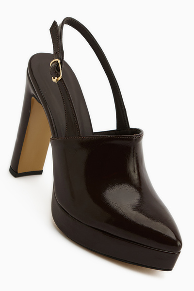 Limoya Marlen Brown Pointed Toe Slingback Platform Heeled Women's Shoes