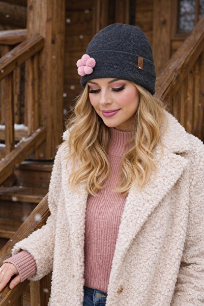 ASMİN TASARIM GRİ ÇİÇEK AKSESUARLI KIŞLIK BERE