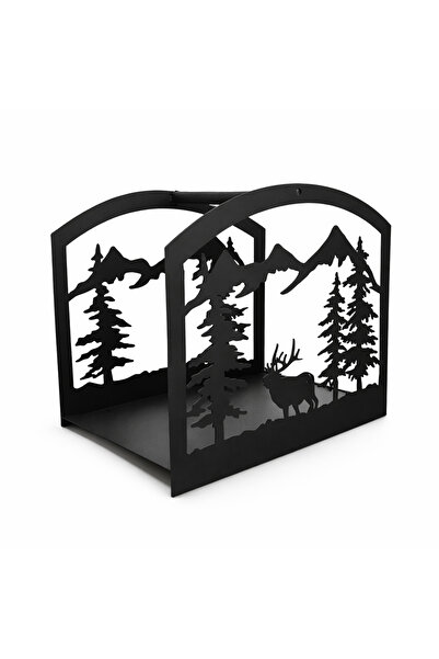 OMG Suport metalic decorativ pentru lemne de șemineu, design montan, fabricat...