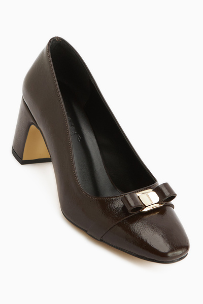 Limoya Lois Brown Buckle Closed-Toe Women's Heeled Shoes