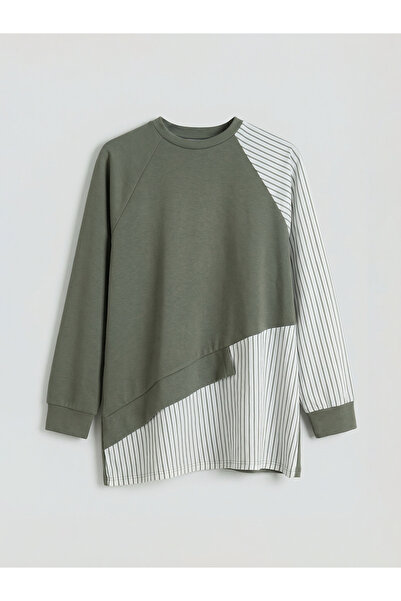 LC Waikiki Mg trenden khaki bicycle collar striped women's sweatshirt tunic