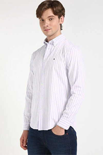 Tommy Hilfiger Mens Light Purple Vertical Striped Shirt