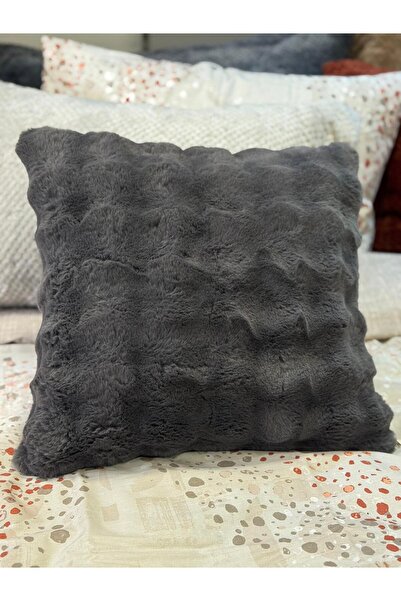 ŞENER HOME Rabbit Hair Bubble Chenille Double-Sided Cushion Cover Anthracite