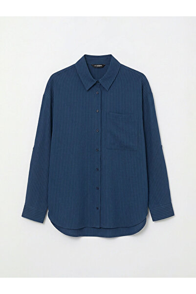 LC Waikiki Navy Blue Striped Modal Blend Women's Shirt