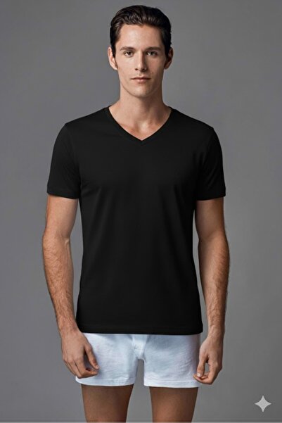 Eros Men's 100% Cotton V-Neck Short Sleeve 2-Pack T-Shirt Undershirt Ers039