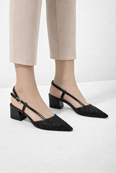 Macelife Satin Stone Ankle Strap Pointed Toe Women's Evening Dress Shoes