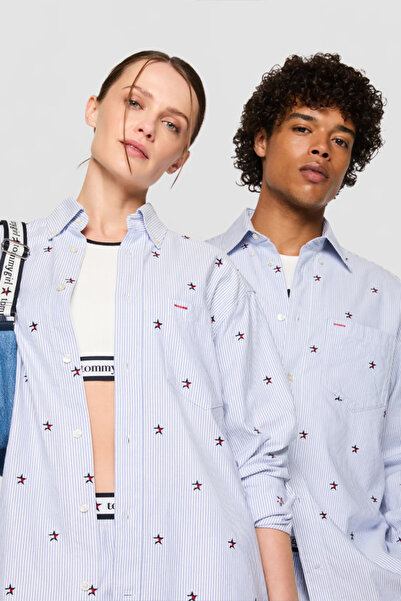 Tommy Hilfiger Unisex Blue Vertical Striped Shirt