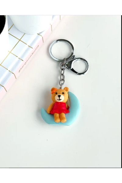 TChic Cute Teddy Bear Sitting on the Blue Moon Keychain Bag Ornament/Charm