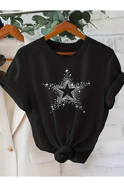 FUFLUNS Star Star Printed Oversized Crew Neck T-Shirt