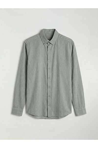 LC Waikiki قميص رجالي كاكي بقصة عادية بنقشة الدبل