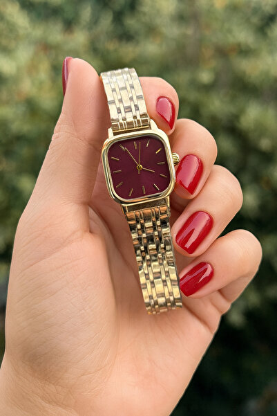 Tulpar Special Design Vintage Claret Red Color Square Women's Wristwatch