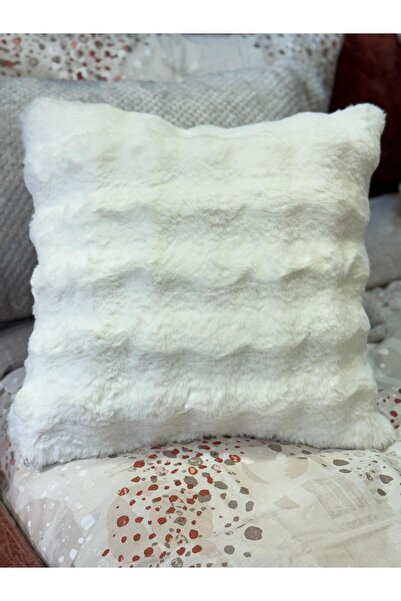 ŞENER HOME غطاء وسادة من قماش الشنيل ذو وجهين من ريش الأرانب، لون أبيض فاتح