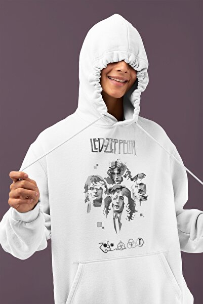 SEVBANO هودي ليد زيبلين روك ميتال مطبوع للجنسين قصة فضفاضة موسيقى جروبي هودي