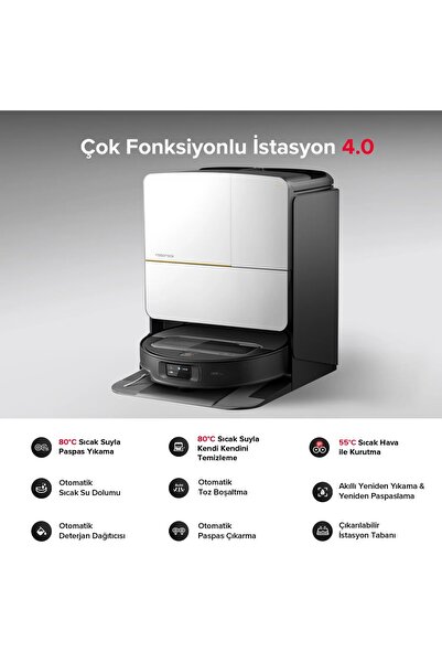 Roborock Çift Kameralı Engel Tanıma Sistemli 22000 Pa Emiş Güçlü Robotik Koll...