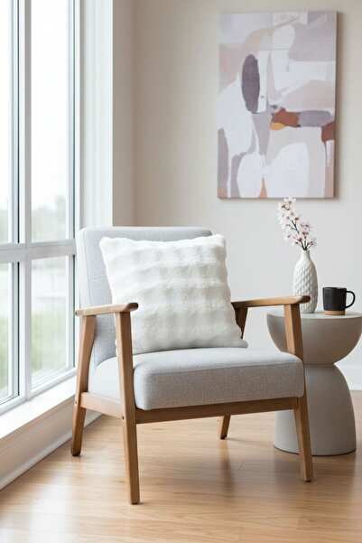 ŞENER HOME Rabbit Hair Bubble Chenille Double-Sided Cushion Cover Off-White