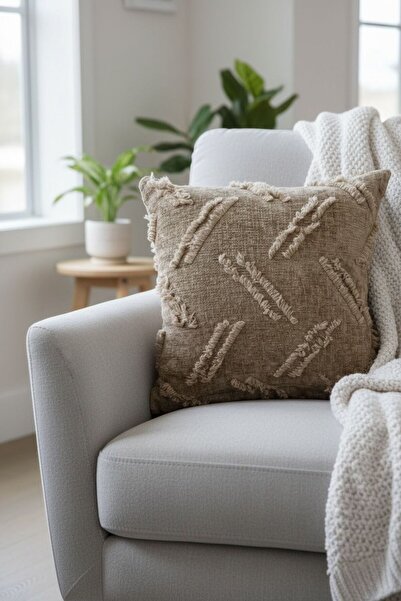 ŞENER HOME Bearded Limi Chenille Double-Sided Throw Pillow Cover Brown