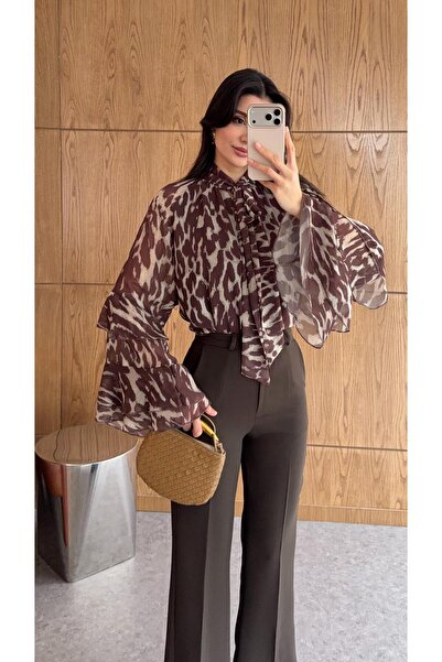 HAZELANNA Spanish Sleeve Brown Blouse