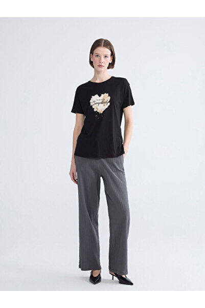 LC Waikiki Gray Elastic Waist Women's Muslin Trousers