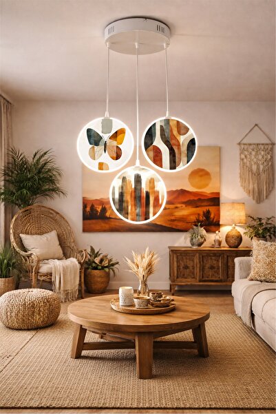 FORECASTE Bohem Tavan Tipi LED Avize 80 cm | 3’lü Yuvarlak Çift Yüz Desenli |...