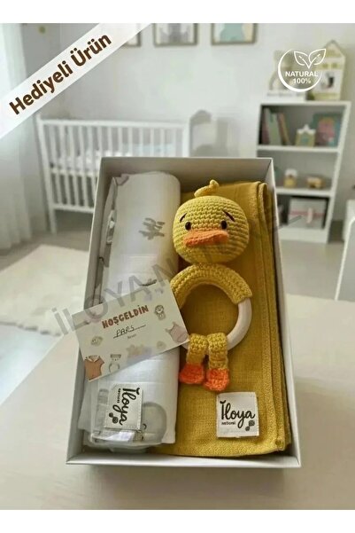 İloya Naturel Özel Seri: Müslin Örtü Çifti & Amigurumi Erkek Ördek