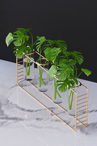 wearme 4-Eye Gold Plated Metal Stand Desktop Flower Holder Minimal Decorative...