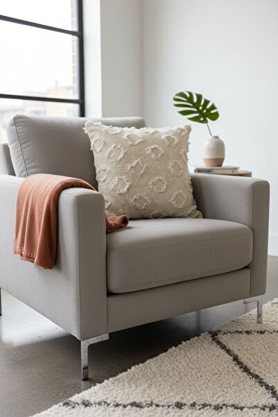 ŞENER HOME Bearded Pompom Chenille Double-Sided Cushion Cover Cream