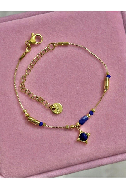 Volenta Shop Minimal Blue Opal Stone Thin Steel Chain Bracelet 15+5 cm