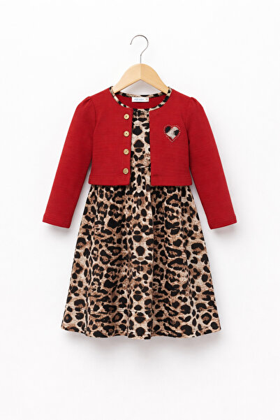 Laria Leopar Desenli Kalp Detaylı Çocuk Elbise