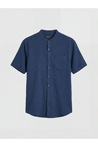 LC Waikiki Indigo Regular Fit Keten Görünümlü Erkek Gömlek