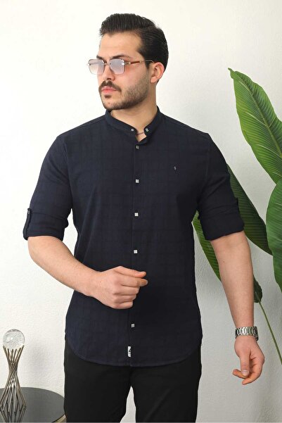 Newelli Slim Fit Erkek Uzun Kollu Hakim Yaka Keten Gömlek