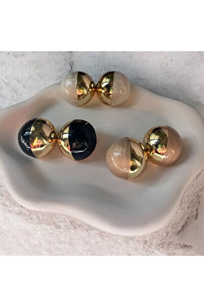 rosen accessories Gold Kadın Siyah Top Küpe