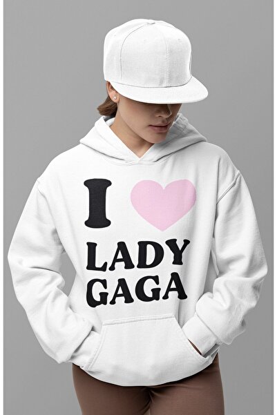 SEVBANO I Love Lady Gaga Γραπτό Unisex Oversize Hoodie της τραγουδίστριας