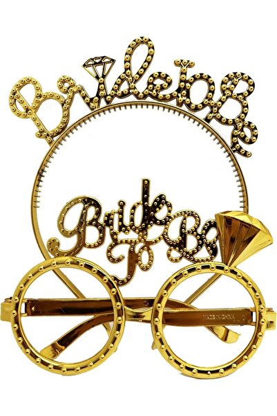 PartyPoo طقم تاج ونظارات العروس البلاستيكية باللون الذهبي