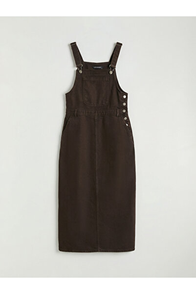 LC Waikiki Καφέ γυναικείο τζιν φόρεμα με τετράγωνο γιακά από την GÜLİS GİYİM