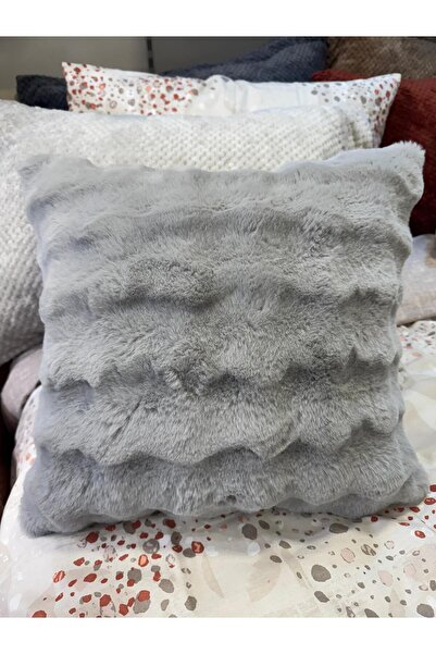 ŞENER HOME Rabbit Hair Bubble Chenille Double-Sided Cushion Cover Gray