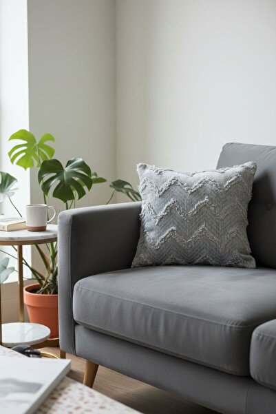 ŞENER HOME Bearded Zigzag Chenille Double-Sided Throw Pillow Cover Gray