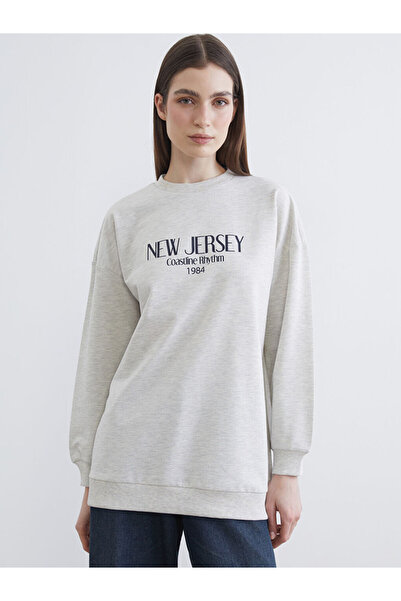 LC Waikiki Lcw Modest Gray New Jersey Printed Women's Sweatshirt Tunic