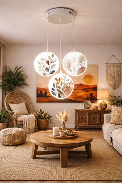 FORECASTE Bohem Tavan Tipi LED Avize 80 cm | 3’lü Yuvarlak Çift Yüz Desenli |...