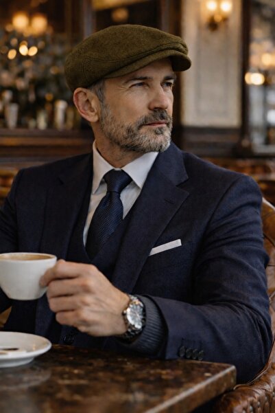 luwian İtalyan Kalıp Erkek Yün Kasket Arkası Lastikli