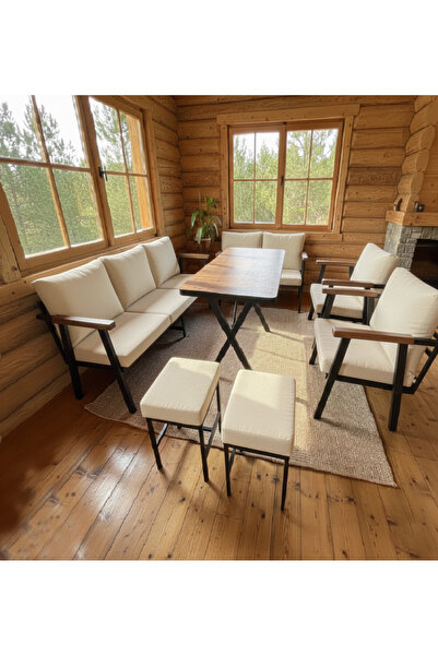 Kırlenta ERCİYES 3+2+1+MASA+2 ADET PUF BAHÇE TAKIMI BALKON TAKIMI MASA SETİ K...