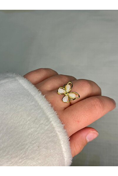 D&Z ACCESSORİES خاتم ذهبي مرصع بالحجر الأبيض مع تفاصيل على شكل فراشة |   خاتم...