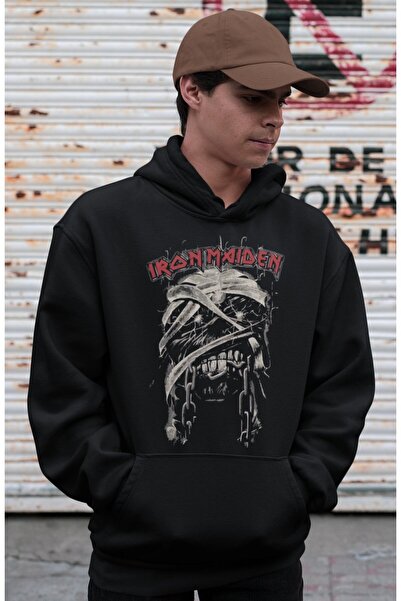 SEVBANO Hanorac unisex supradimensionat cu imprimeu Ironmaiden Rock Metal pen...