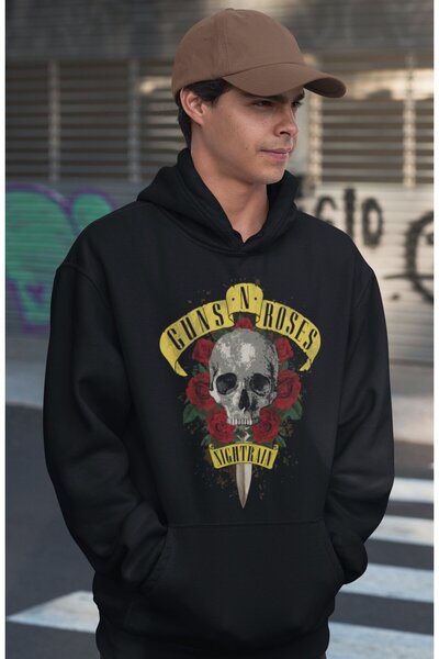 SEVBANO Hanorac unisex supradimensionat cu imprimeu Guns N' Roses Rock Metal