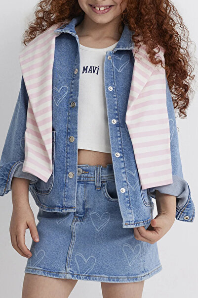 Mavi Lullu Kalpli Regular Fit Klasik Yaka Düğmeli Kot Ceket Kız Çocuk KOT CEK...