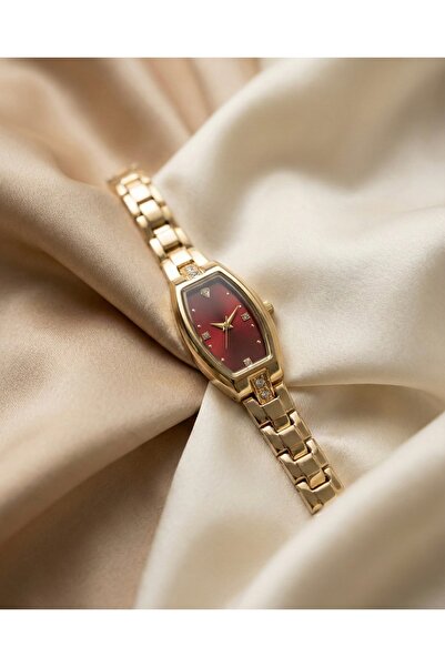 KLISHE Butik Women's Steel Watch Vintage Gold Burgundy Dial Elegant Model wit...