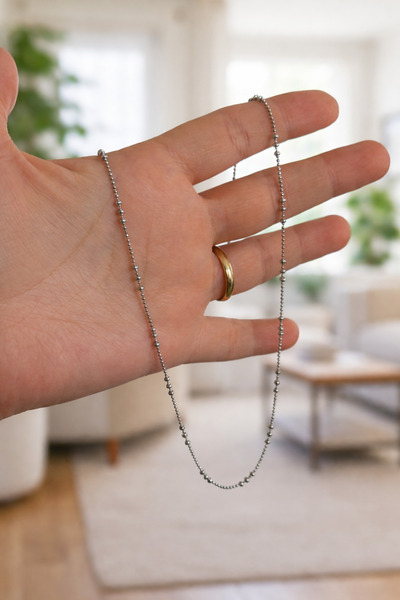 Owentis Steel Silver Elegant Minimal Punto Chain Necklace - Does Not Tarnish -